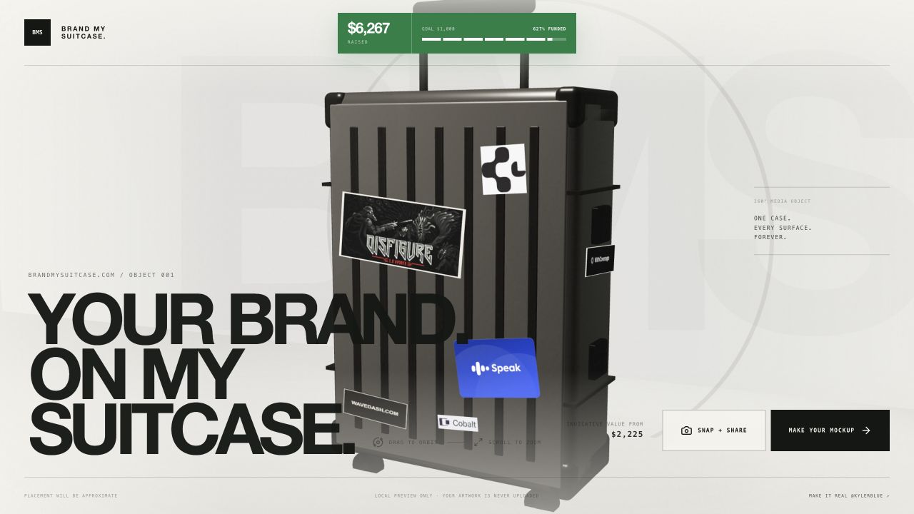 Website capture of Kyler’s interactive suitcase campaign.