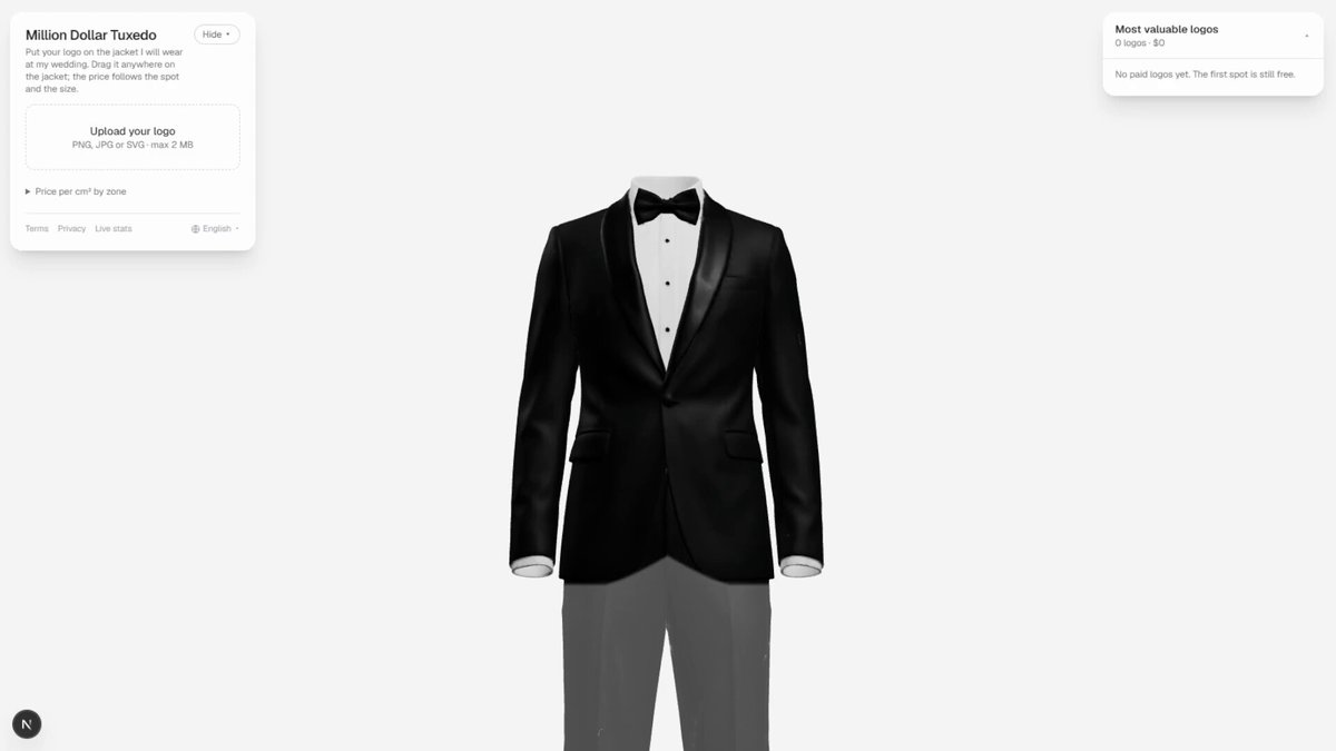 A wedding jacket priced by the square centimetre. Image from the creator’s campaign post.