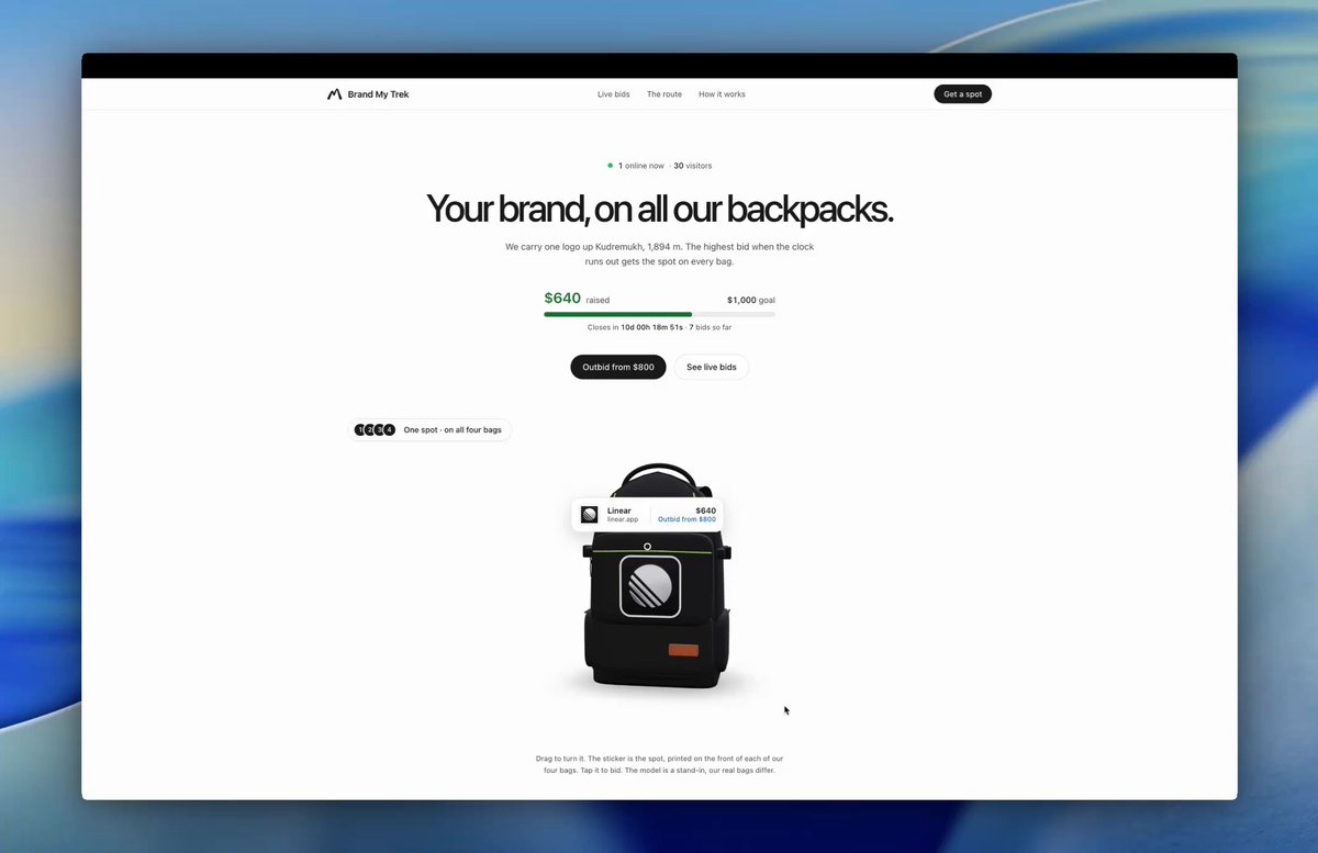 Backpack advertising campaign shown in Naveen’s launch video.