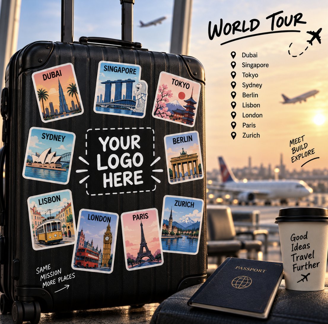 Travel suitcase with a logo placement in Priyansh’s launch post.