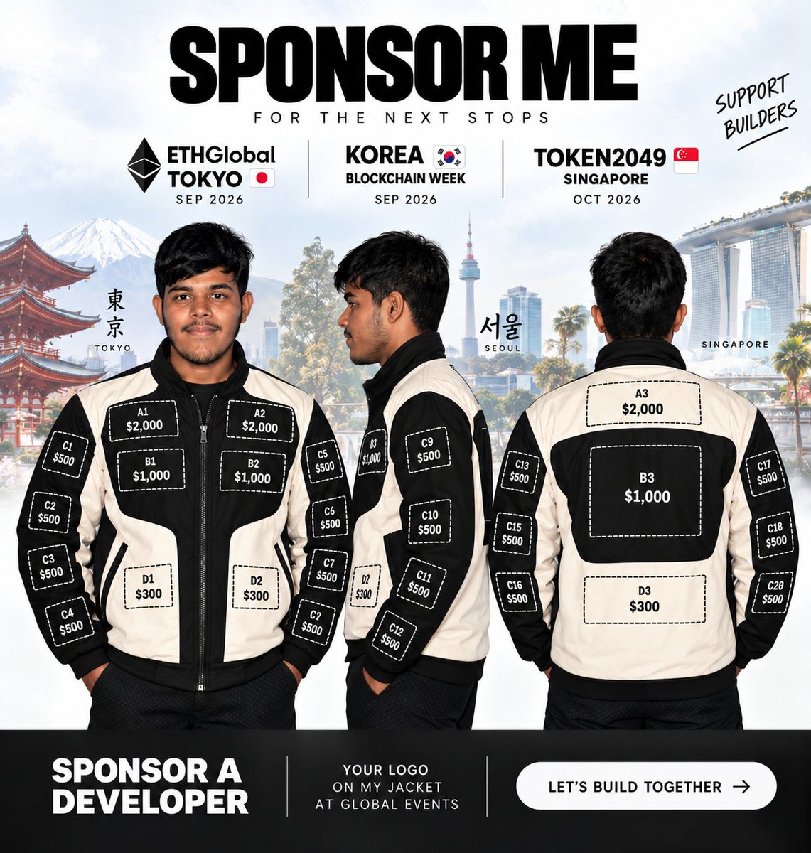 A jacket for a run of crypto events. Image from the creator’s campaign post.