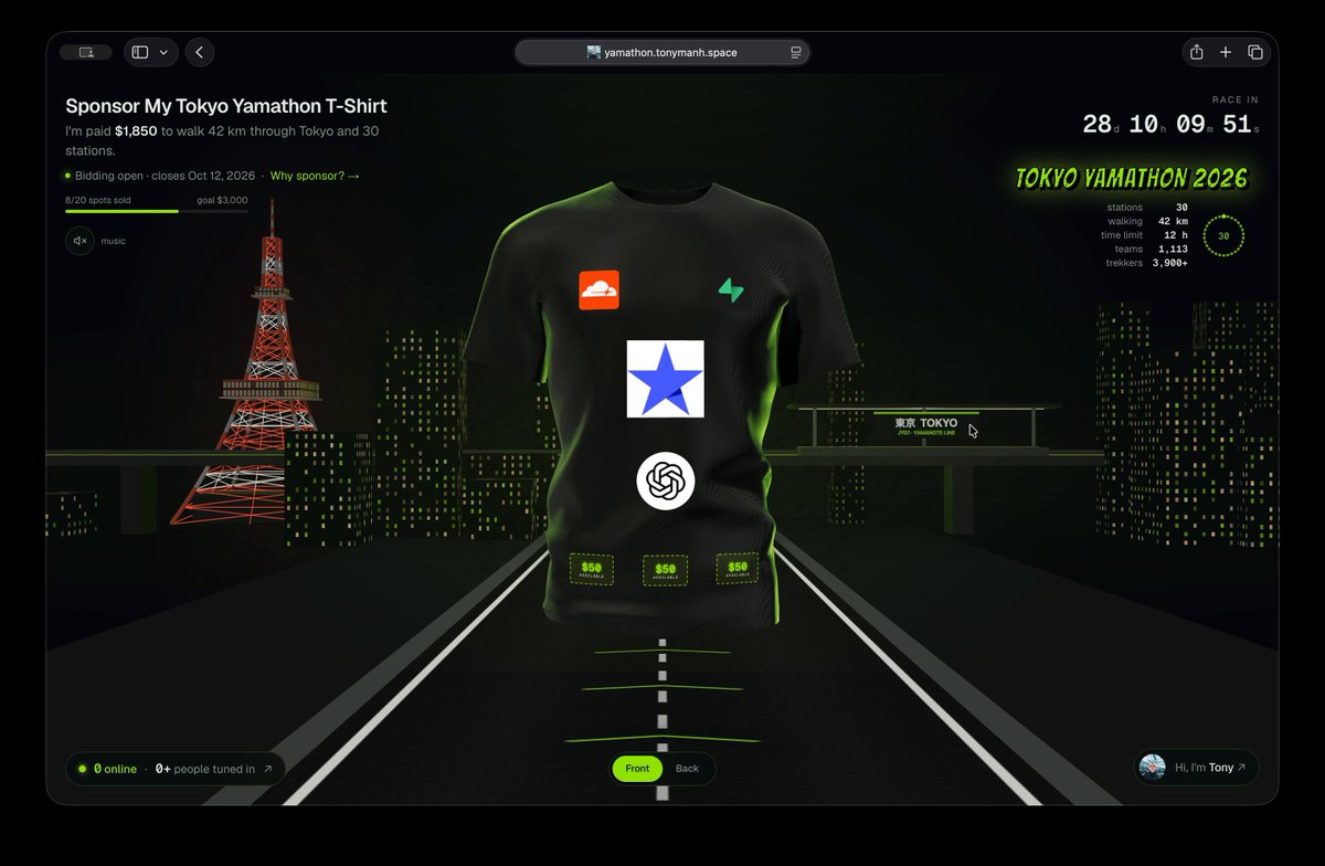 Twenty logo spots on a Tokyo Yamathon tee. Image from the creator’s campaign post.