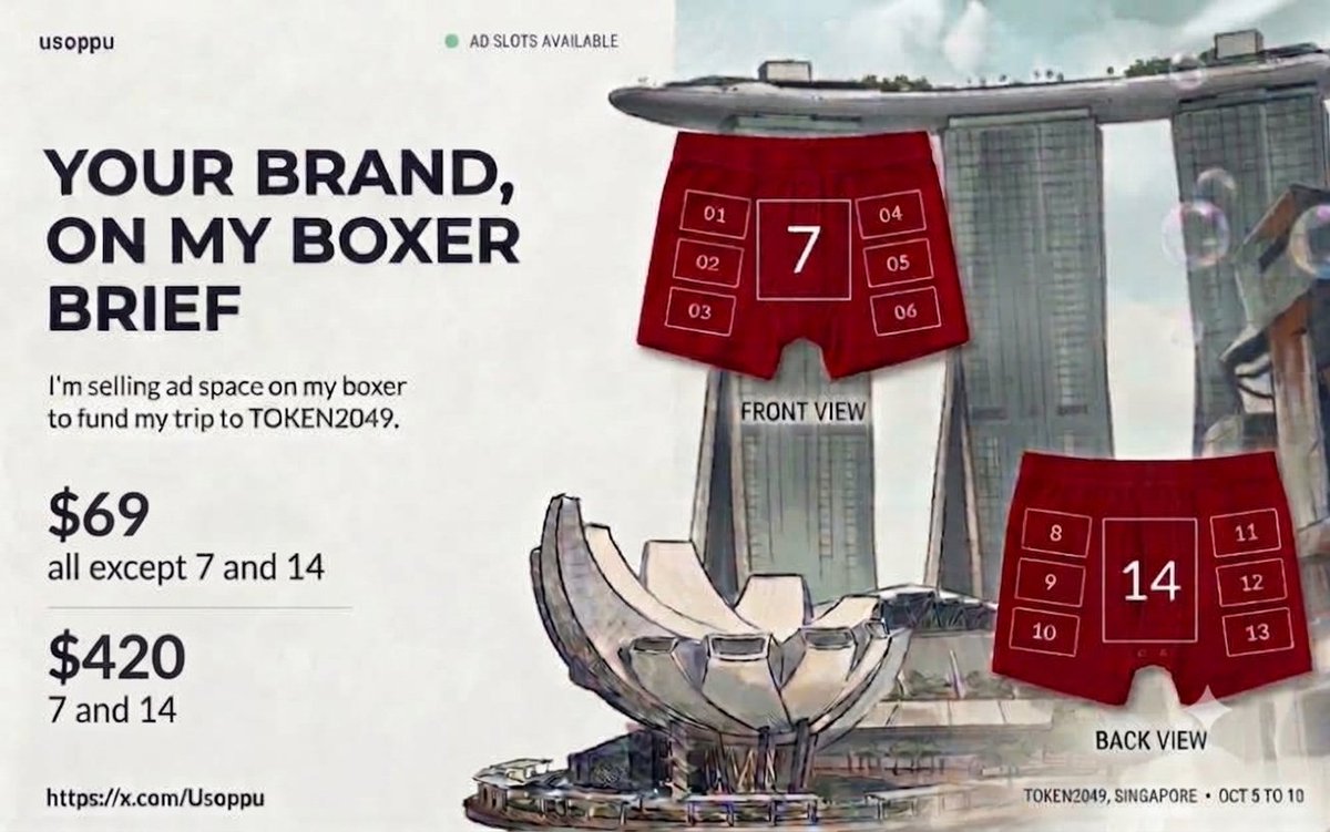 Fourteen ad slots on lucky red boxer briefs. Image from the creator’s campaign post.